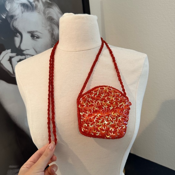 Orange mini beaded bedazzled cross body purse - Picture 1 of 4